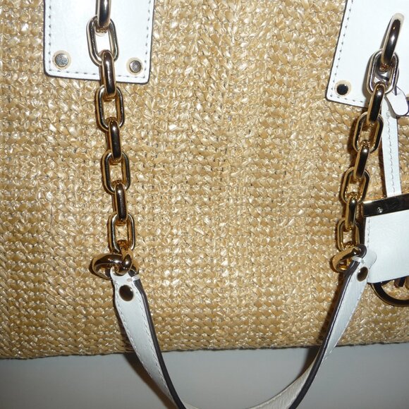 Michael Kors Rosalie Straw Handbag Crossbody Nautical Beach Bag - Picture 4 of 8